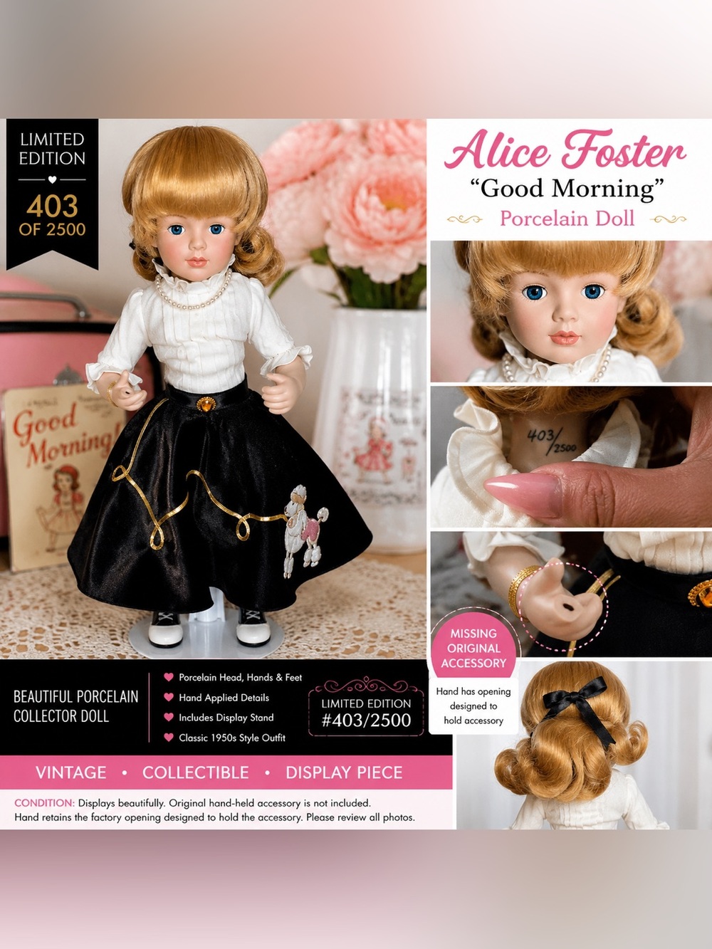 Alice Foster “Good Morning” Limited Edition Porcelain Doll #403/2500 VTG Collec.